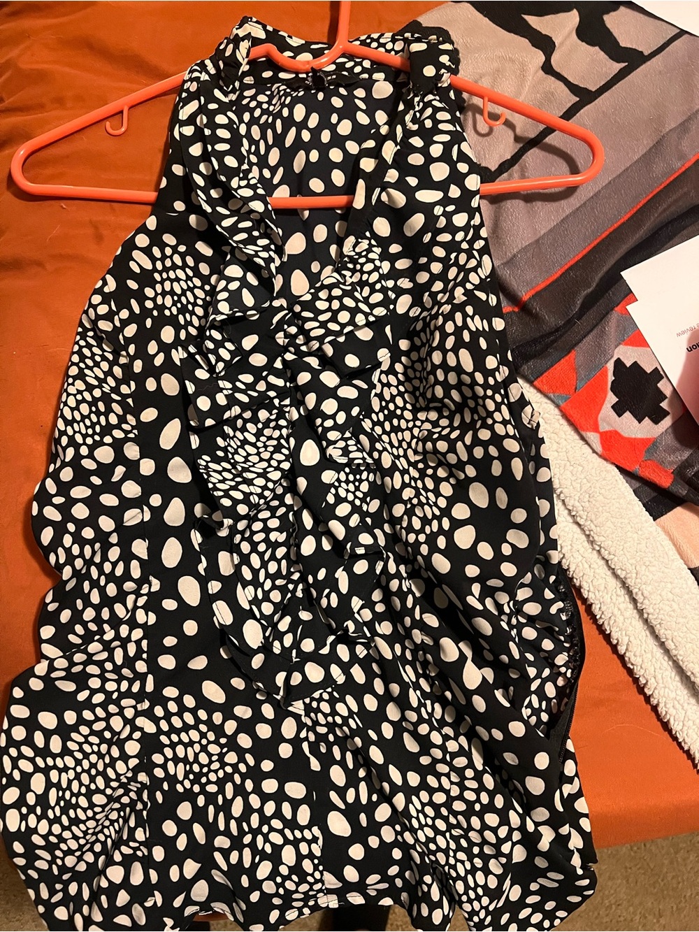 Express Black and White Polka Dot Ruffle Halter Dress